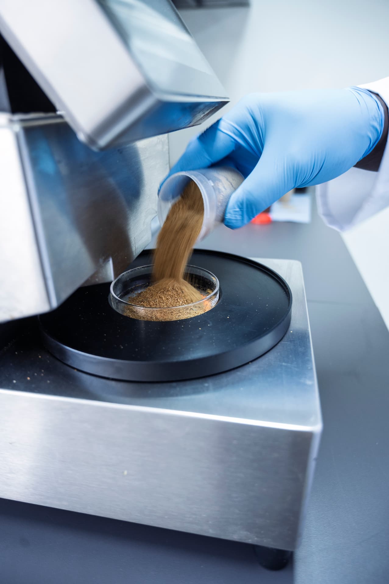 Poultry protein sample being prepared for laboratory analysis