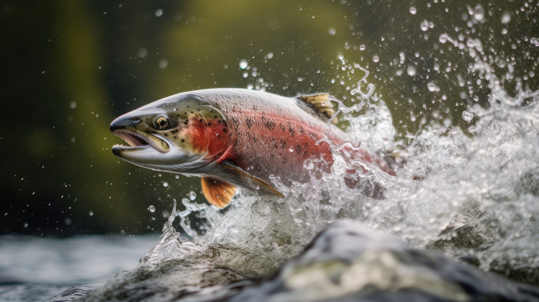 Atlantic salmon leaping out of the water