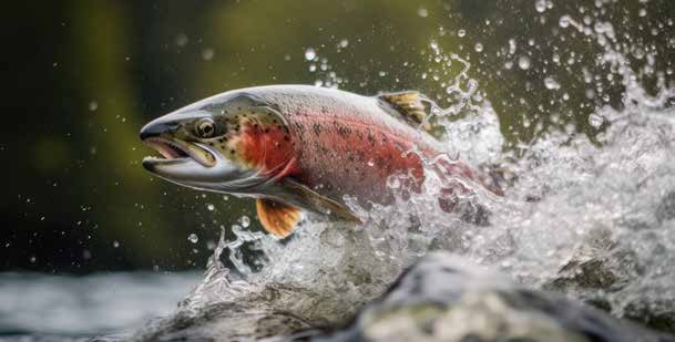Rainbow trout jumping out of the water